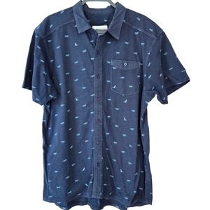 Mountain Khakis Men's Wolf Print Short Sleeve Polo Shirt M Blue Preppy Casual